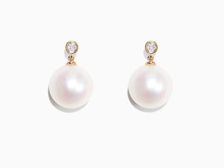 14K Yellow Gold Cultured Fresh Water Pearl & Diamond Earrings, 0.05 TCW Sale