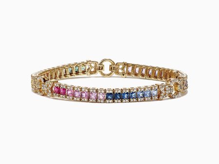 Watercolors 14K Yellow Gold Multi-Sapphire and Dia Bracelet, 7.66 TCW on Sale