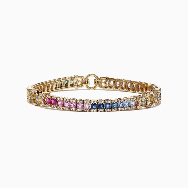 Watercolors 14K Yellow Gold Multi-Sapphire and Dia Bracelet, 7.66 TCW on Sale