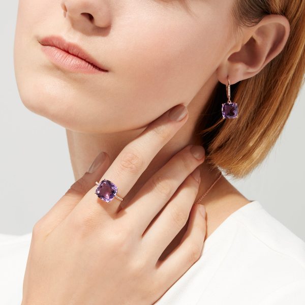 14K Rose Gold Amethyst and Diamond Earrings, 8.12 TCW Online Sale