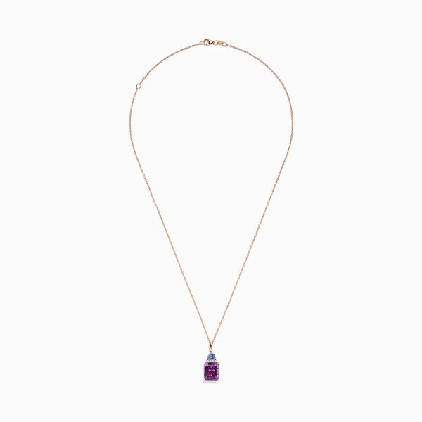 14K Rose Gold Amethyst, Tanzanite and Diamond Pendant, 6.16 TCW Online now