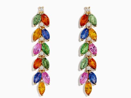 Watercolor 14K Yellow Gold Multi Sapphire and Diamond Drop Earrings For Discount