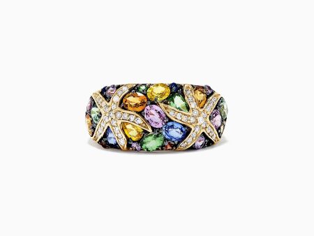 Watercolors 14K Yellow Gold Multi Sapphire and Diamond Ring, 3.75 TCW For Discount