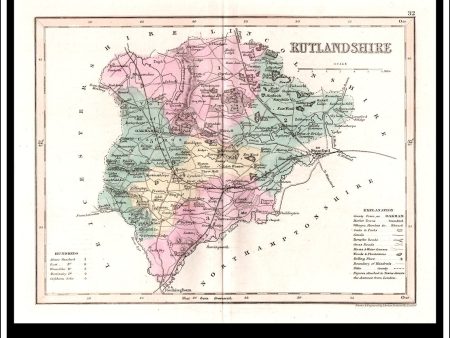 Map Of Rutlandshire, England. Antique Print, Steel Engraving c. 1846. Online Hot Sale