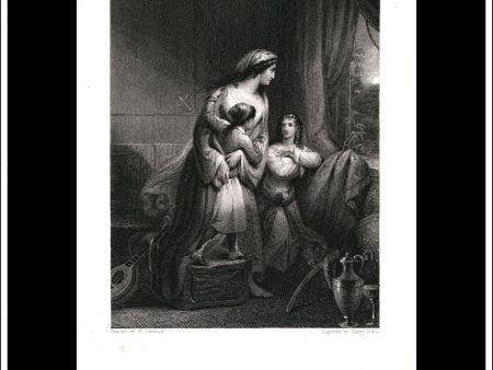 The Greek Mother, H. Corbould, Antique Print, Steel Engraving c. 1870. For Sale