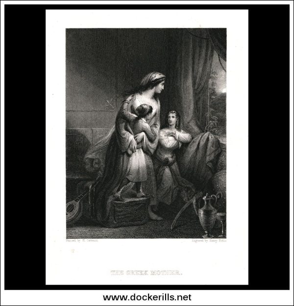 The Greek Mother, H. Corbould, Antique Print, Steel Engraving c. 1870. For Sale