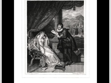 Tasso And Leonora, J.L. Daois, Antique Print, Steel Engraving c. 1870. Cheap