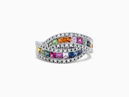 Watercolors 14K White Gold Multi Sapphire and Diamond Ring, 1.95 TCW on Sale