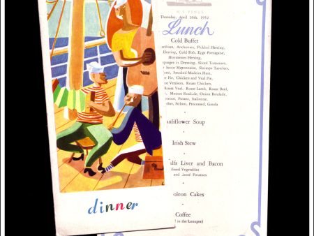 Group of Breakfast, Lunch & Dinner Menus From M.S. Venus, Bergen Steamship Co. April 3rd-10th 1952. Liner Supply