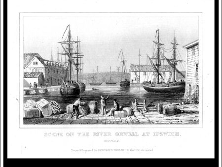 Scene On The River Orwell At Ipswich, Suffolk, England. Antique Print, Steel Engraving c. 1846. Supply