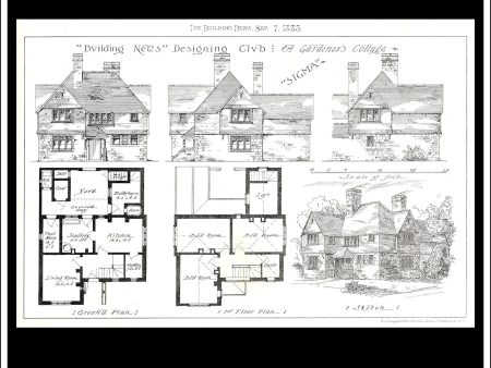 A Gardeners Cottage - The Building News. Antique Print, Lithograph 1883. Online