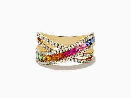 Watercolors 14K Yellow Gold Multi Sapphire and Diamond Ring, 2.05 TCW Hot on Sale