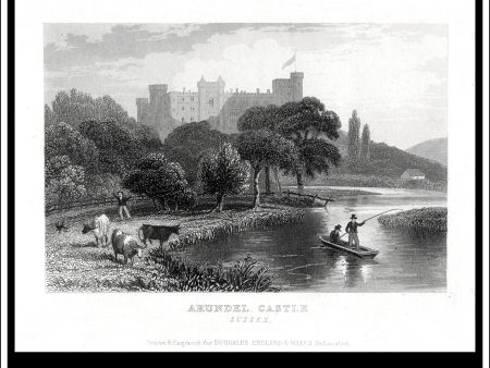 Arundel Castle, Sussex, England. Antique Print, Steel Engraving c. 1846. Fashion