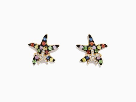 Watercolors 14K Gold Sapphire & Diamond Starfish Stud Earrings, 0.76 TCW Hot on Sale