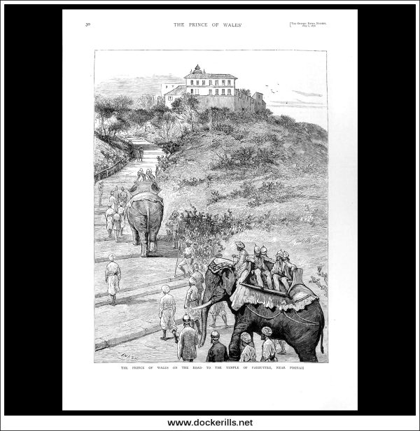 The Prince Of Wales On The Road To The Temple Of Parbuttee, Near Poonah. Antique Print, Wood Engraving, The Graphic Full Page, May 1st, 1876. Online