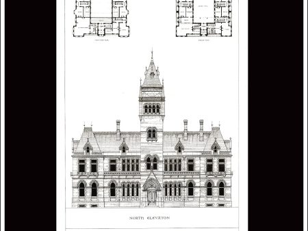 The Hartlepools Exchange, West Hartlepool - The Building News. Antique Print, Lithograph 1876. For Sale