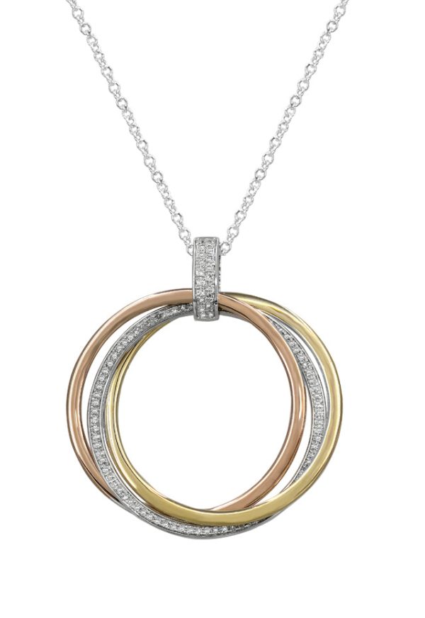 Trio 14K Tri-Color Gold Diamond Circles Pendant, 0.30 TCW For Discount