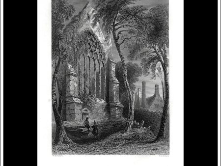 Youghall Abbey (Residence Of Sir Walter Raleigh), Co. Cork, Ireland. Antique Print, Steel Engraving c. 1840. Online Sale