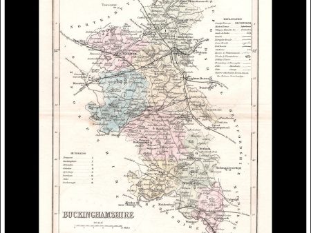 Map Of Buckinghamshire, England. Antique Print, Steel Engraving c. 1846. Online Sale