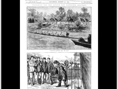 Preparing For The Oxford And Cambridge Boatrace. Antique Print, Wood Engraving, The Graphi Front Page, March 29th, 1873. Online Sale