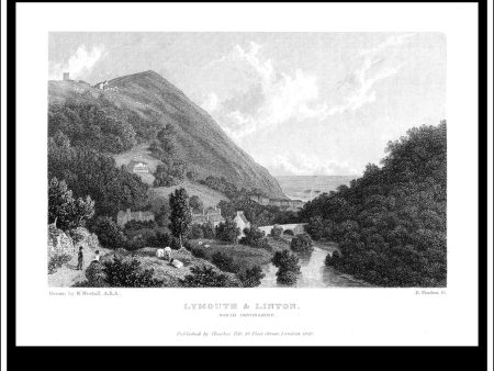 Lymouth And Linton, North Devonshire, England. Antique Print, Steel Engraving 1829. Hot on Sale