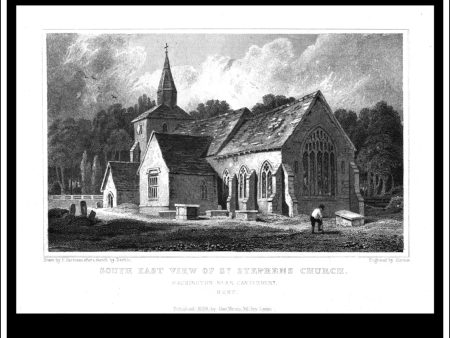 South East View Of St. Stephens Church, Hackington Near Canterbury, Kent, England. Antique Print, Steel Engraving 1829. Online Hot Sale