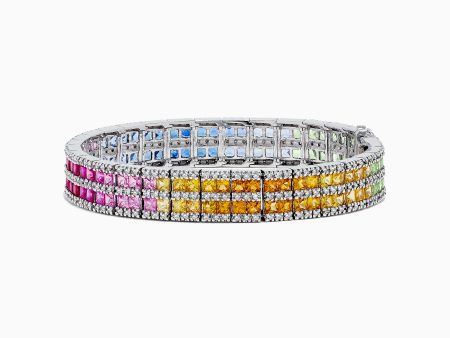 Watercolors 14K Gold Multi Sapphire and Diamond Bracelet, 17.93 TCW Hot on Sale