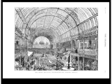 The Royal Aquarium, Westminster, The Opening Concert. Antique Print, Wood Engraving, The Graphic Full Page, January 29th, 1876. Discount