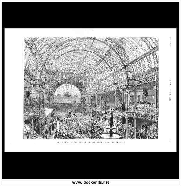 The Royal Aquarium, Westminster, The Opening Concert. Antique Print, Wood Engraving, The Graphic Full Page, January 29th, 1876. Discount