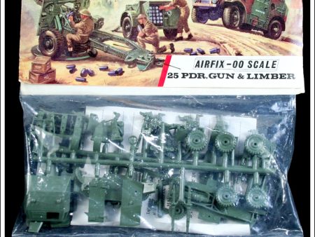 Airfix 25 Pdr. Gun & Limber OO Scale Kit. Vintage Red Stripe Bag. Sale