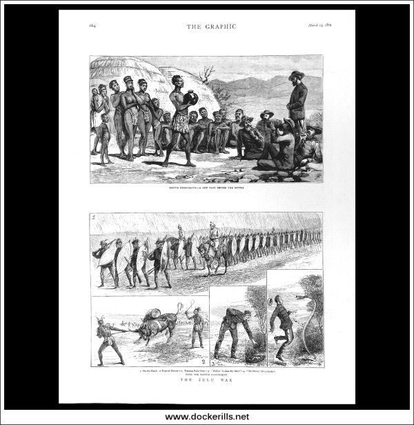 The Zulu War. Antique Print, Wood Engraving, The Graphic Front Page, March 15th, 1879. Online