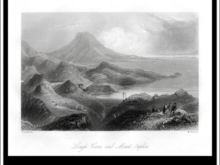 Lough Conn & Mount Nephim, Co. Mayo, Ireland. Antique Print, Steel Engraving c. 1840. Cheap