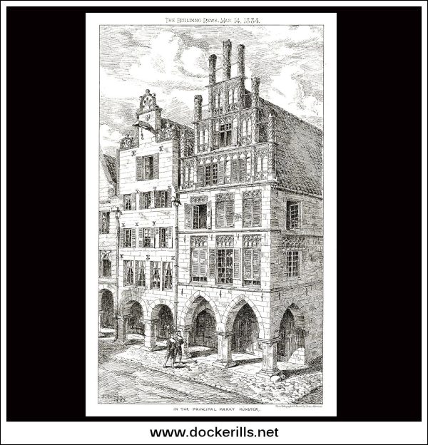 The Principal Market, Munster - The Building News. Antique Print, Lithograph 1884. Online Sale