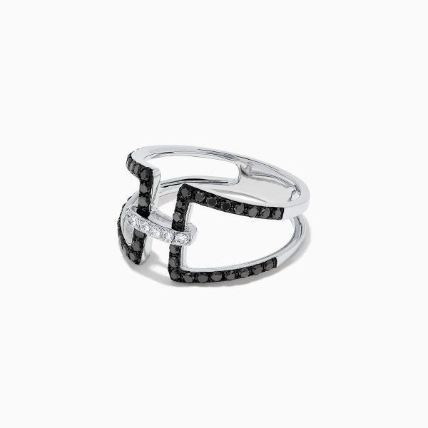 14K White Gold Black and White Diamond Ring, 0.49 TCW Supply