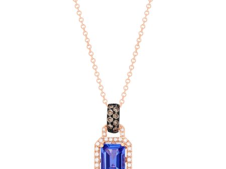 14K Rose Gold Emerald Cut Tanzanite and Diamond Pendant, 1.56 TCW Online Hot Sale