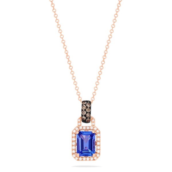 14K Rose Gold Emerald Cut Tanzanite and Diamond Pendant, 1.56 TCW Online Hot Sale