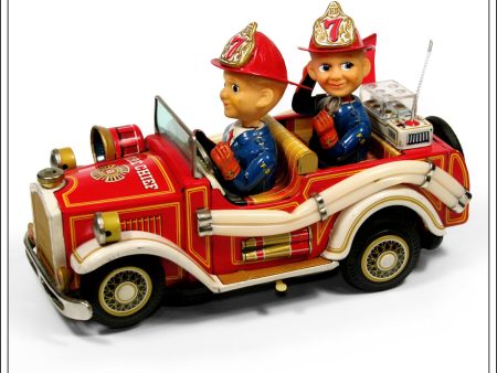 Antique Fire Car. Vintage 1950 s Tin Plate Battery Operated Novelty Toy Fire Engine, Nomura   Showa, Japan. Boxed. Online