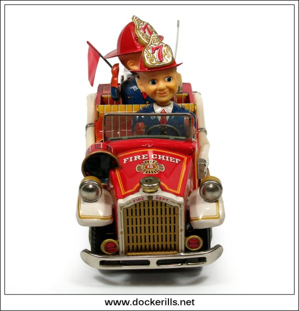 Antique Fire Car. Vintage 1950 s Tin Plate Battery Operated Novelty Toy Fire Engine, Nomura   Showa, Japan. Boxed. Online