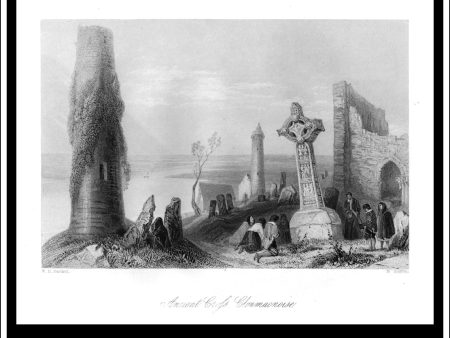 Ancient Cross Clonmacnoise, Co. Offaly, Ireland. Antique Print, Steel Engraving c. 1840. For Cheap