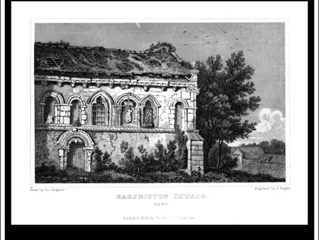 Barfriston Church, Kent, England. Antique Print, Steel Engraving 1829. on Sale