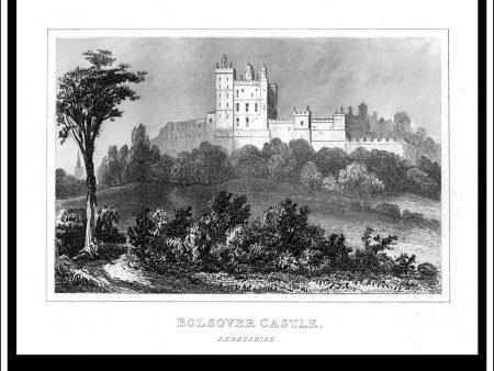 Bolsover Castle, Derbyshire, England. Antique Print, Steel Engraving c. 1846. Online