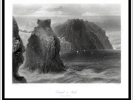 Carrick A Rede, Co. Antrim, Northern Ireland. Antique Print, Steel Engraving c. 1840. Supply