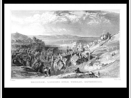 Brixham, Looking Over Torbay, Devonshire, England. Antique Print, Steel Engraving c. 1830. For Discount