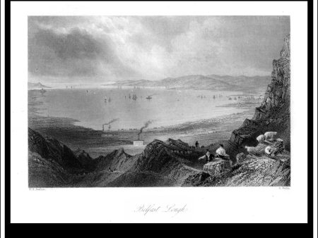 Belfast Lough, Co. Down Antrim, Northern Ireland. Antique Print, Steel Engraving c. 1840. Cheap