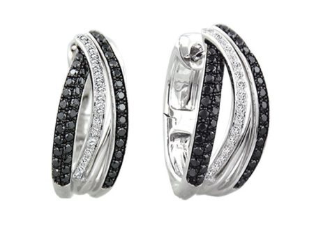 14K White Gold Black and White Diamond Earrings, .71 TCW Hot on Sale