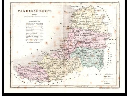 Map Of Cardiganshire, Wales. Antique Print, Steel Engraving c. 1846. For Discount