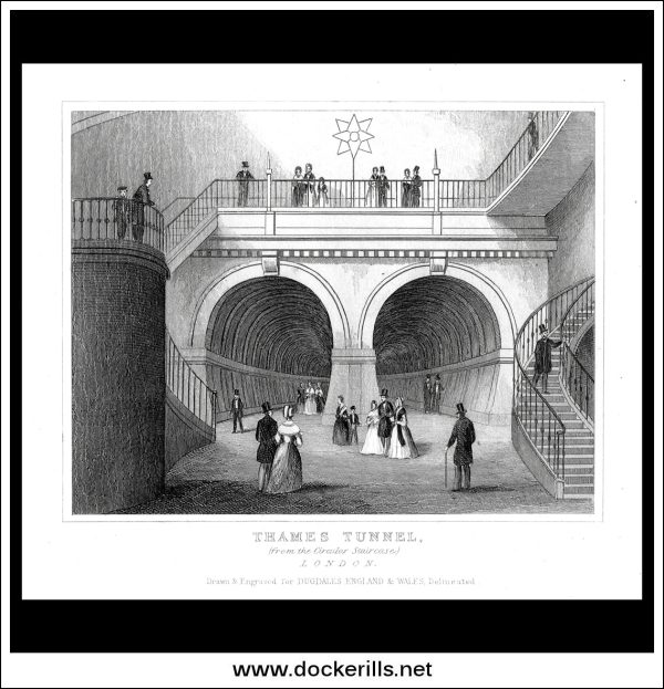 Thames Tunnel, From The Circular Staircase, London, Middlesex, England. Antique Print, Steel Engraving c. 1846. For Cheap