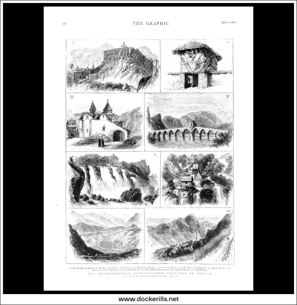 The Herzegovinian Insurrection - Sketches In Bosnia. Antique Print, Wood Engraving, The Graphic Full Page, January 1st, 1876. Hot on Sale