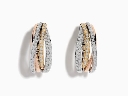 Trio 14K Tri Color 5 8  Diamond Crossover Hoop Earrings, 0.52 TCW Online Hot Sale