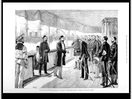 Visit Of The Khedive To The Duke Of Connaught On Board H.M.S. Helicon. Antique Print, Wood Engraving, The Illustrated London News Full Page, September 2nd, 1882. For Discount